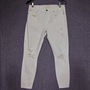7 For All Mankind Gwenevere‎ Jeans Womens Size 31 Ivory Super Skinny Distressed